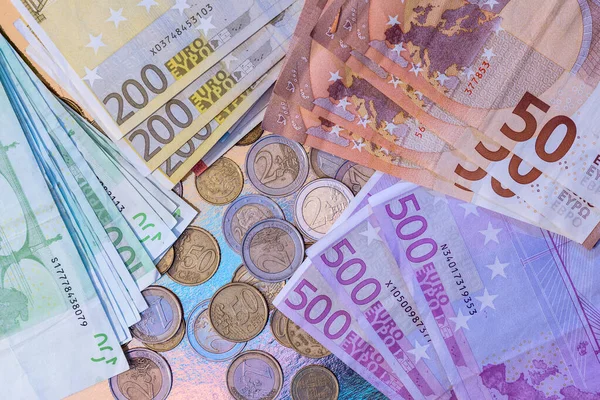 Nombreux Billets Euros Avec Pièces Concept Financement — Photo