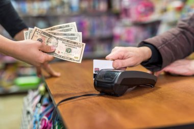 Hands, dollar and credit card. Payment concept 