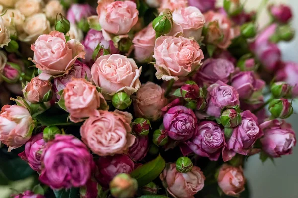 Bellissimi fiori di rosa per bouquet primo piano — Foto Stock