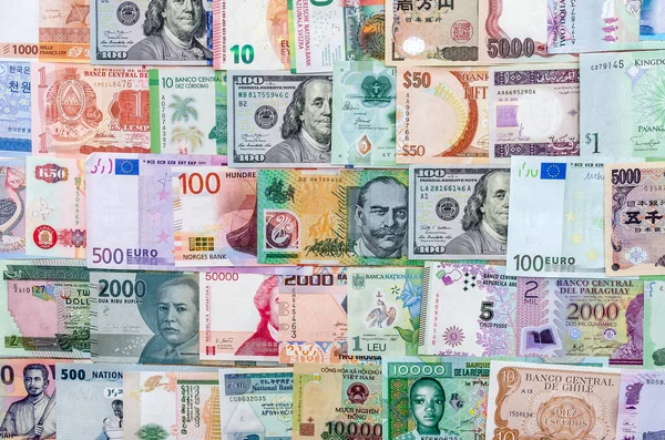 Zbliżenie Kolekcję Banknotów Całego Świata — Zdjęcie stockowe