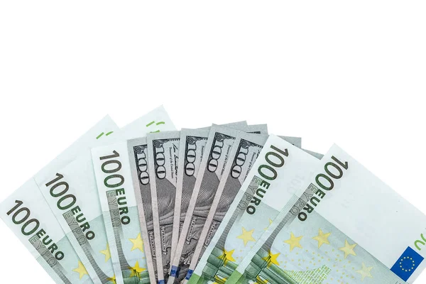 100 Dolarów Banknotów Euro Odizolowanych Białym Tle — Zdjęcie stockowe