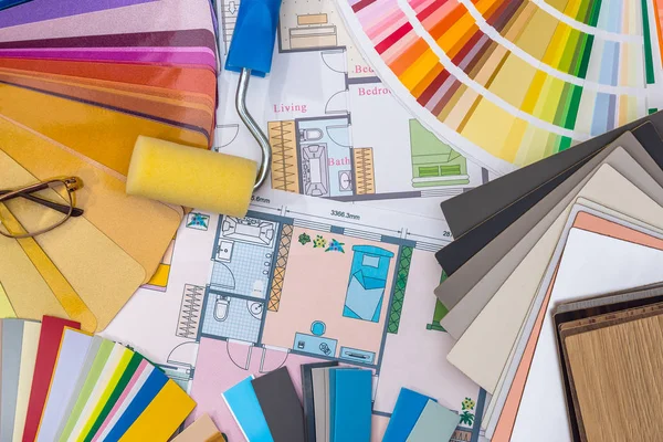 İnşaat konsepti: plan, renk örnekleri, silindir