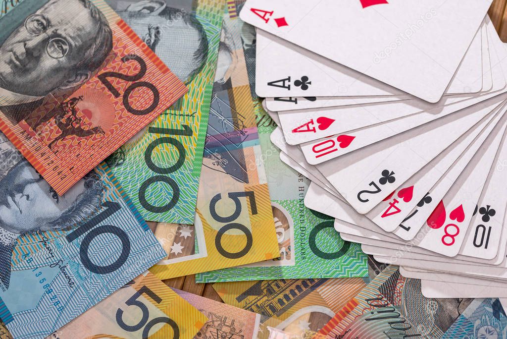 Deck of playing cards on australian dollar banknotes