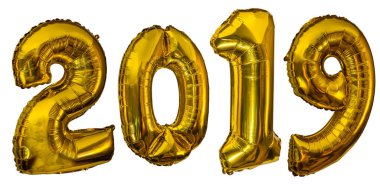 2019 altın hava balonları beyazda izole edildi.