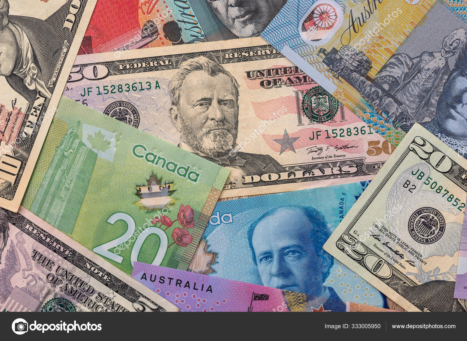 收集美元货币加拿大和澳大利亚—— 库存社论照片© alfexe #333005950