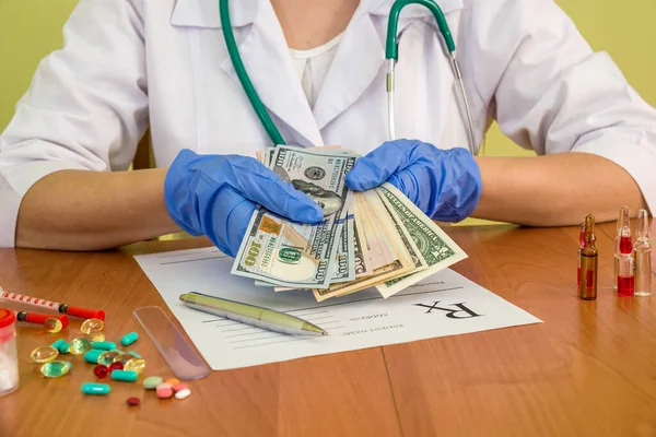 Doctor Holding Money Hands Close — Stock Photo, Image