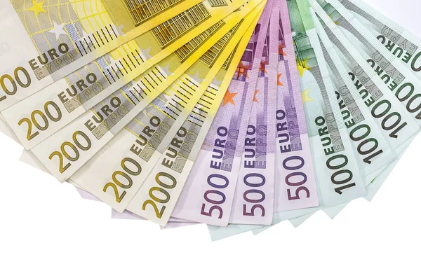 100 200 500 Euro Banknotów Odizolowanych Biało — Zdjęcie stockowe