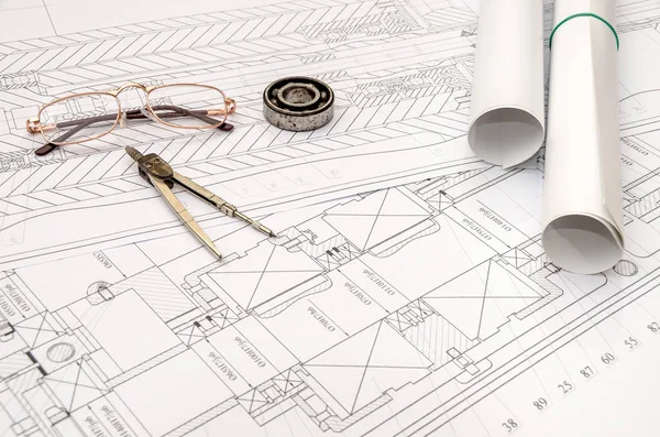 Algum Desenho Técnico Peças Máquinas — Fotografia de Stock