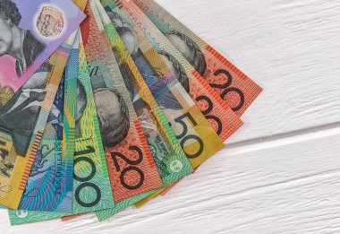 Avustralya dolar banknotları arka planda yakın plan