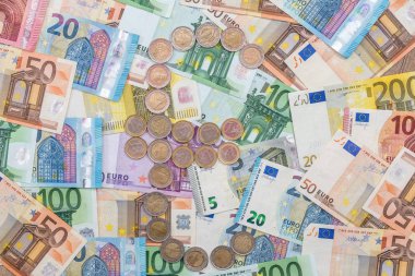 para euro sikke ve banknot karıştırın. yakın çekim