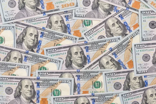 Billetes Nuevos 100 Dólares Estadounidenses Como Fondo — Foto de Stock