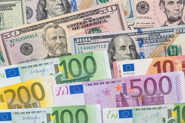 Campuran Dolar Dan Tagihan Euro Latar Belakang Uang — Stok Foto