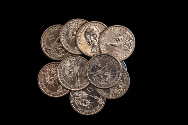 Монеты Доллар Изолирован Черном Фоне — стоковое фото