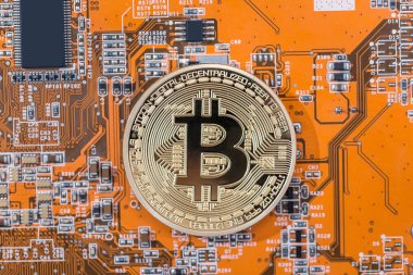 cryptocurrency, bitcoin yukarıda turuncu yakın çekim