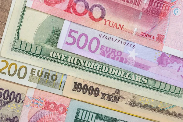 Billets Des Pays Les Dominants Monde Dollar Euro Yuan Yen — Photo