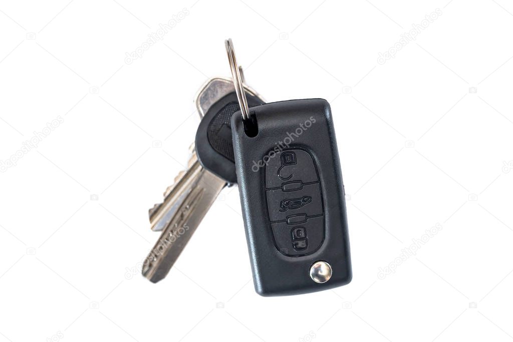 car key on white backgrounds. close up.