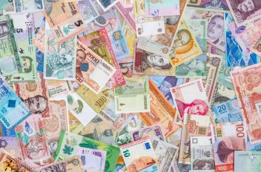 Arkaplan için kullanılan karışık banknot koleksiyonu, kapat