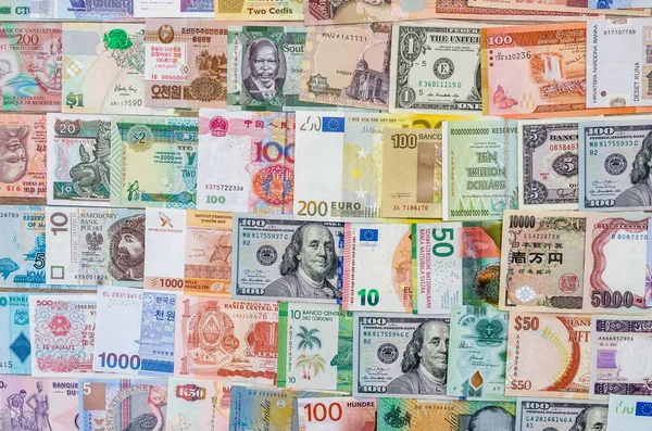 Nahaufnahme Der Banknotensammlung Aus Aller Welt — Stockfoto