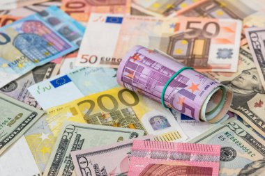 farklı dolar ve Euro için arka plan ve doku.