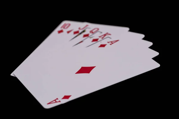 Royal Flush Jogando Cartas Isoladas Fundo Preto — Fotografia de Stock