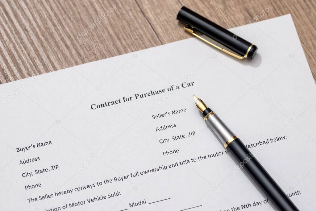 contract for purchase of car with pen