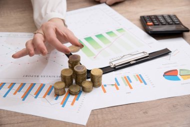 Tasarruf, kadın elinin avroyu iş diyagramının üstündeki sütunlara istiflemesi
