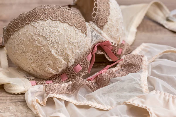 Bra Panties Wooden Background — Stock Photo, Image