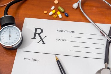 RX Blank prescription, stethoscope, drug  and pen