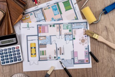 ev araçları ve mobilya katalog renkleriyle mimari tasarımı