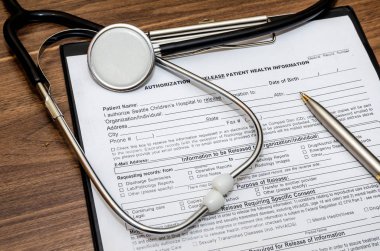 hasta bilgi kalem ve stetoskop ile boş