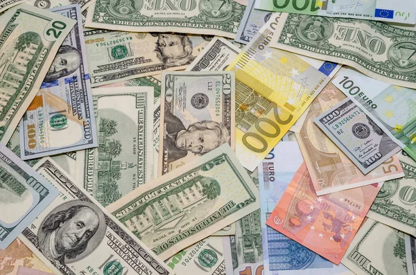 Куча Двух Ведущих Валют Доллар Сша Отношению Евро Качестве Фона — стоковое фото