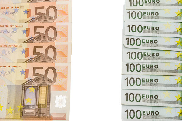 100 euro opposite 50 euro note isolated