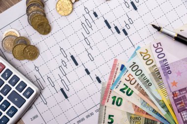 Euro faturaları ile finansal piyasa grafik.
