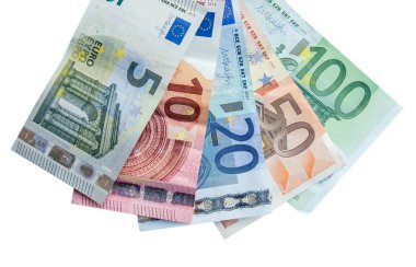 Avro banknotları farklı mezhepler ve madeni paralarla izole edilmiş