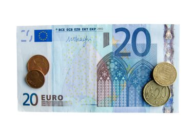 Bozuk paralarla izole edilmiş 20 euro.