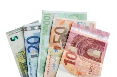Avro banknotları farklı mezhepler ve madeni paralarla izole edilmiş