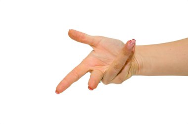 Kadın eli beyaza izole edilmiş.