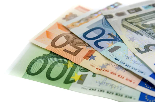 Stos Banknotów Euro Białym Tle — Zdjęcie stockowe