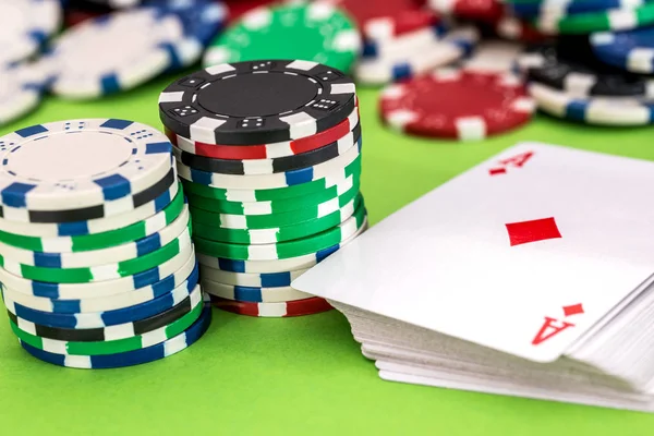 Conceito Fichas Poker Cartas Jogo Perto — Fotografia de Stock
