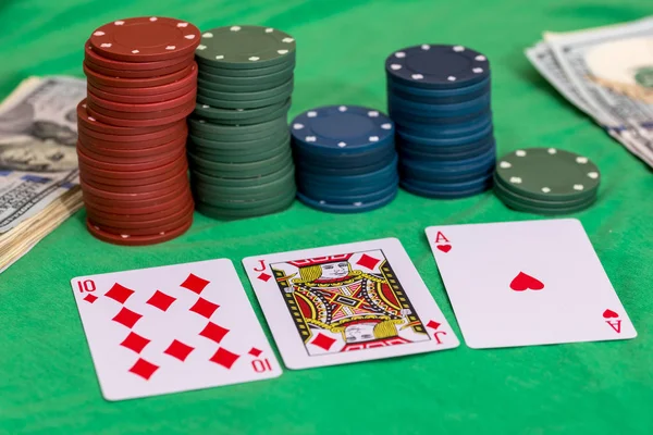 Poker Set Chips Money Card — 스톡 사진