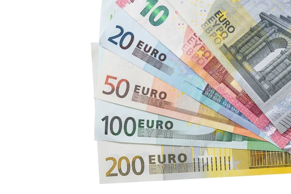 Zestaw Kolorowych Banknotów Euro Izolowanych Białym Tle — Zdjęcie stockowe