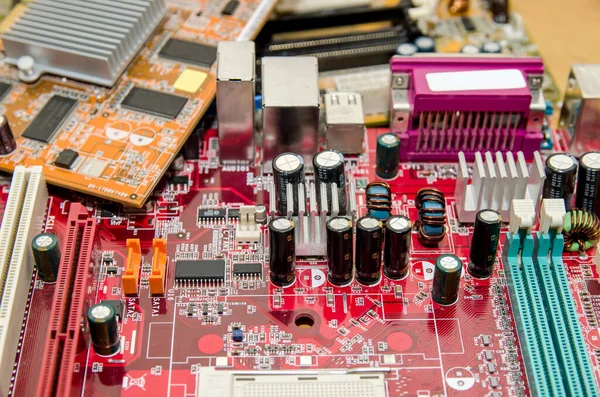 Computer Microcircuit Technology Chips Red Board — Stockfoto