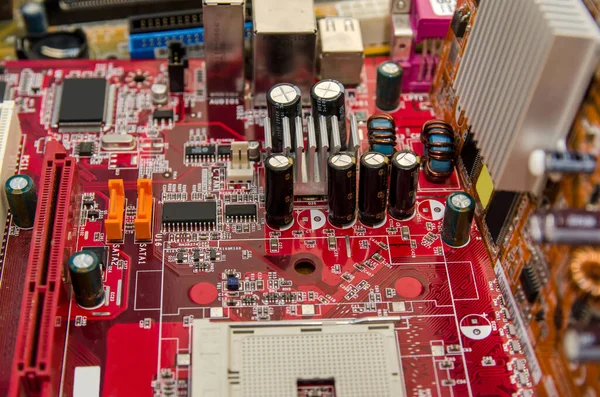 Computer Microcircuit Technology Chips Red Board — Stockfoto