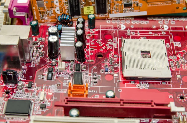 Computadora Tecnología Del Microcircuito Virutas Tablero Rojo — Foto de Stock