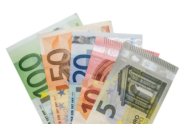 Банкноти Євро Ізольовані Білому Тлі — стокове фото