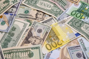 farklı dolar ve euro, yakın plan