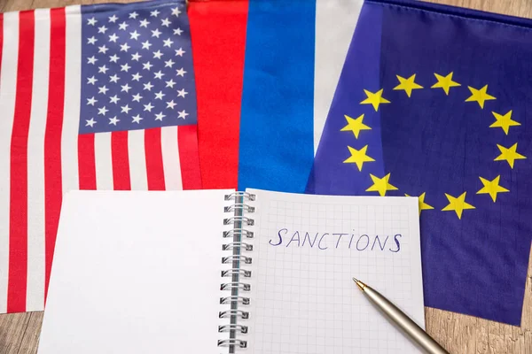 Zászló Egyesült Államokban Európában Szankciók Oroszország — Stock Fotó