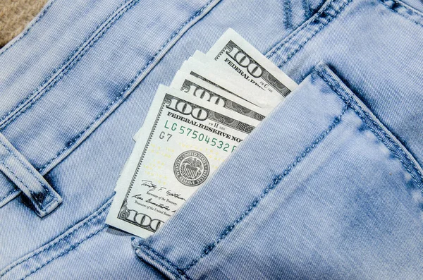 Jeans American 100 Dollars Bills Pocket — Stock Photo, Image