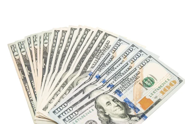 Zestaw Banknotów 100 Dolarowych Izolowanych Białym Tle Ścieżką Wycinania — Zdjęcie stockowe