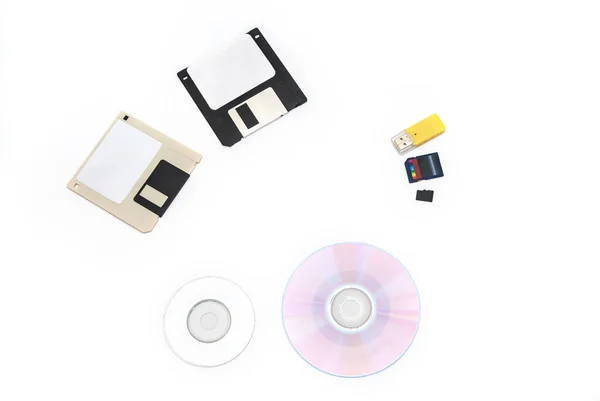 Set Computer Data Storage Media Floppy Disks Dvd Flash Drive — Stock Photo, Image